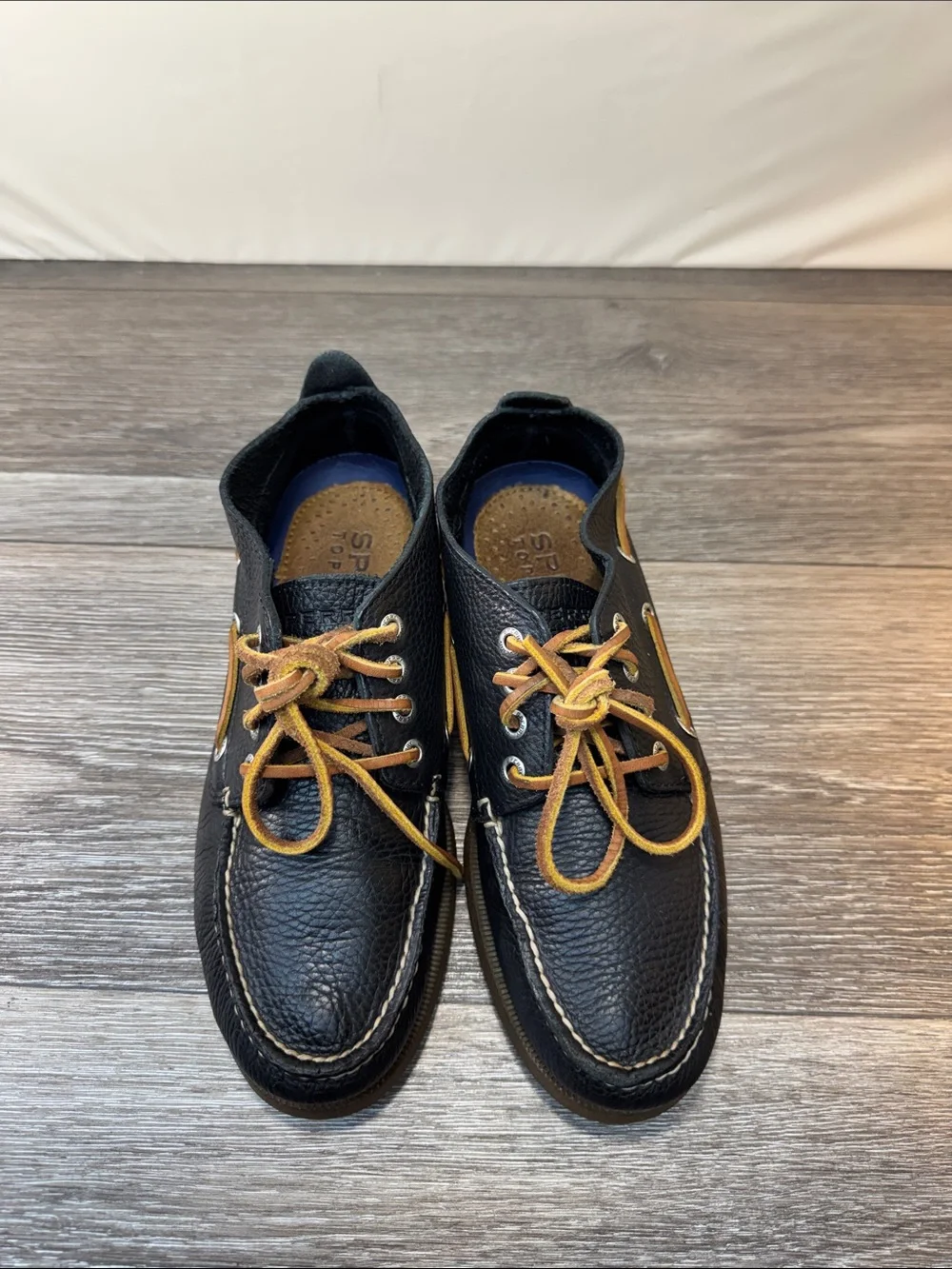 Sperry Black Leather Boat Shoes men’s size 8 (j294)